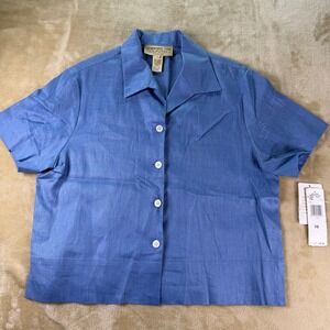 Jones New York Country Essentials Linen Button Down Shirt Blue Size‎ 10